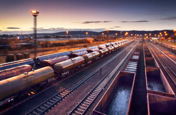 istock Railway station freight trains, Cargo transport 1162091961