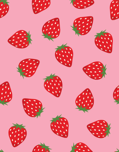 seamless pattern of red strawberries strawberry seamless pattern background vector design, wallpaper of ripe berries on pink strawberry stock illustrations