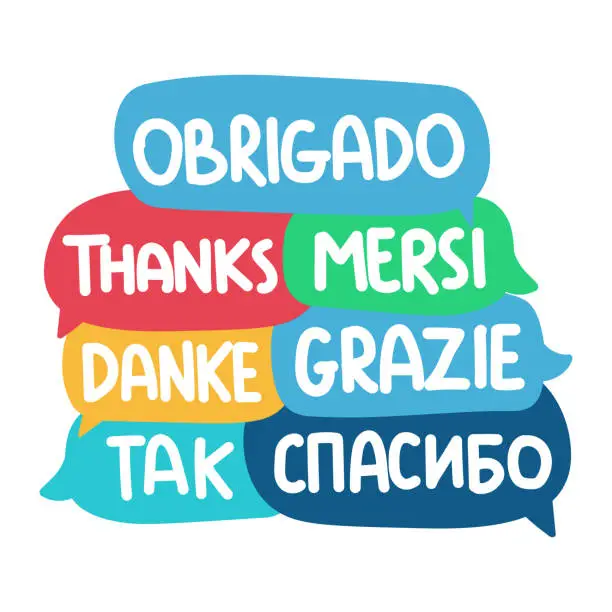 Vector illustration of Thank you in different languages. Multilingual concept.