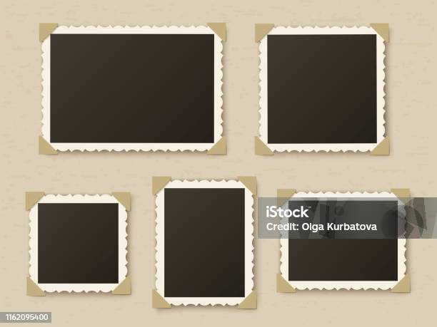Retro Photo Frames Vintage Paper Picture Frame Template For Nostalgia Scrapbook Retro Photos Borders In Album Corners Vector Layout Stock Illustration - Download Image Now