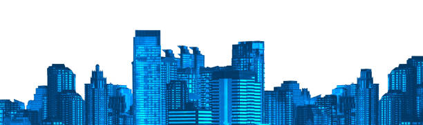 istock Blue cityscape isolated on white background 1162099966