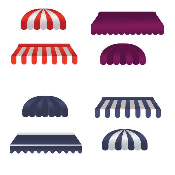 Vector set of square and round awnings Vector set of square and round awnings. 4 tipes awning stock illustrations