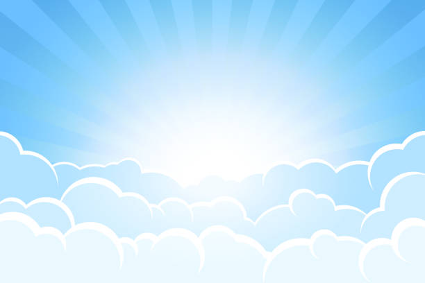 ilustraciones, imágenes clip art, dibujos animados e iconos de stock de rayos de sol y cielo detrás de las nubes - heaven cloudscape majestic sky
