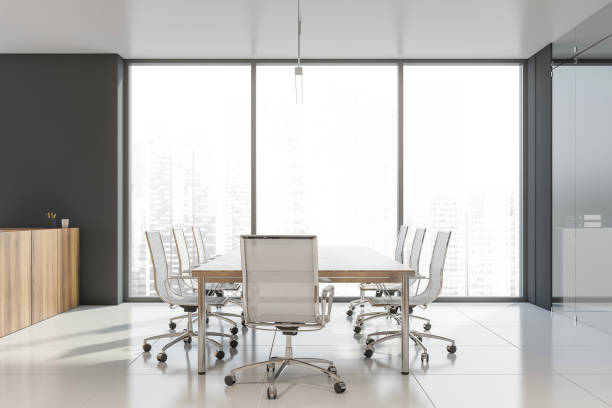 istock Modern conference room interior with city view 1162103056