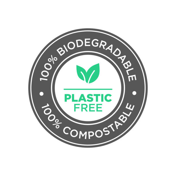 ilustraciones, imágenes clip art, dibujos animados e iconos de stock de libre de plástico. icono 100% biodegradable y compostable. - bottle plastic label green