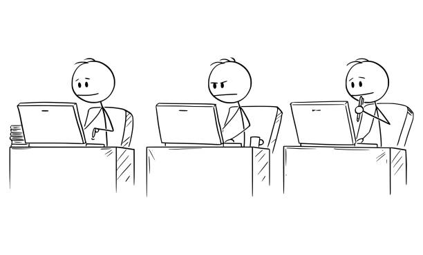 istock Vector Cartoon of Three Businessmen Working or Typing on Computers in Office 1162104837
