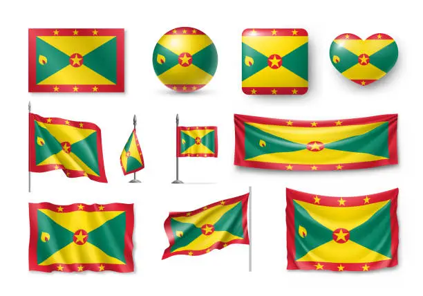 Vector illustration of Various flags of Grenada caribbean country