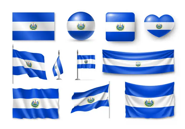 Vector illustration of Various flags of El Salvador caribbean country