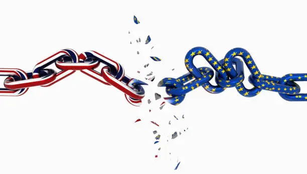 brexit european union england chain break breaking in pieces - 3d rendeering