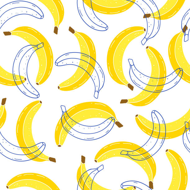 pattern with bananas Seamless pattern with bananas on white background. Fruits texture.It be perfect for fabric, wrapping,packaging, digital paper and more. banana patterns stock illustrations