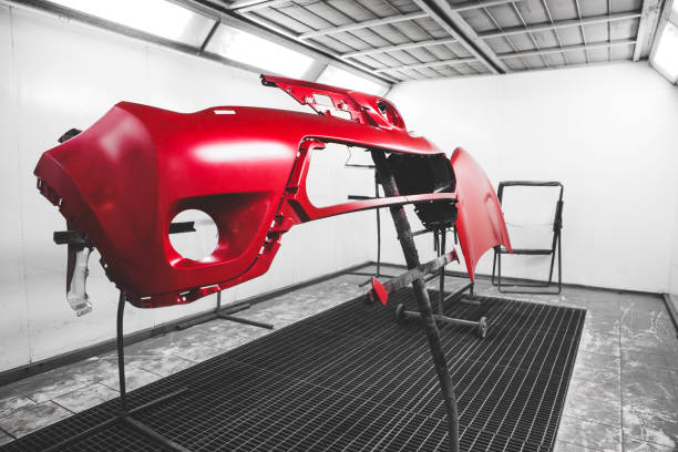 Car element body after painting. Drying parts of the automobile in spray booth. Car element body after painting. Drying parts of the automobile in spray booth. Repair and recovery vehicle after accident. bumper stock pictures, royalty-free photos & images
