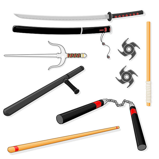 ilustrações de stock, clip art, desenhos animados e ícones de ícones de armas de artes marciais - nunchaku