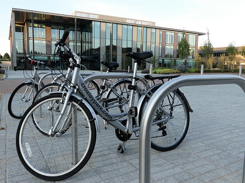 Watford, Hertfordshire, England, UK - July 14th 2019: Croxley Park bikes for park employees to borrow free of charge
