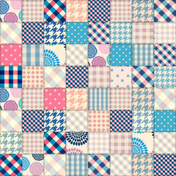 patchwork-textil-muster. nahtlose quilt-design-hintergrund. - patchwork stock-grafiken, -clipart, -cartoons und -symbole