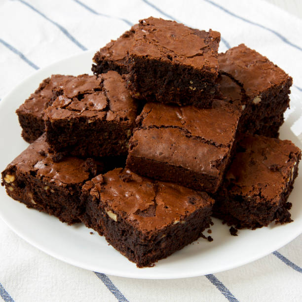 istock Homemade chocolate brownies on a white plate, side view. Close-up. 1162115924