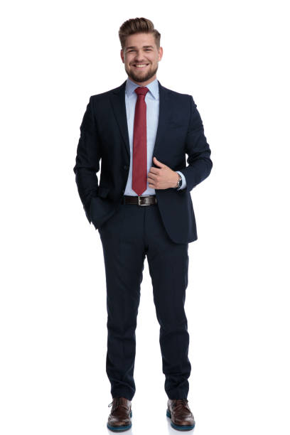 istock Positive businessman man laughing and adjusting his jacket 1162116356