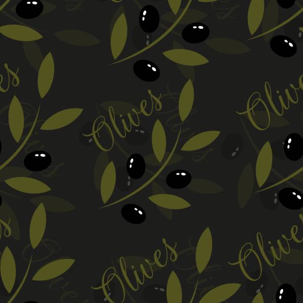 Branch of black olives in abstract style on black background. Branch of black olives in abstract style on black background major cities stock illustrations