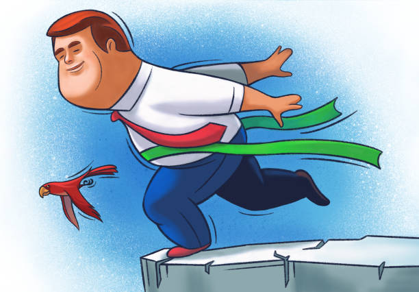 ilustrações de stock, clip art, desenhos animados e ícones de businessman running on cliff - finish line running aspirations cartoon