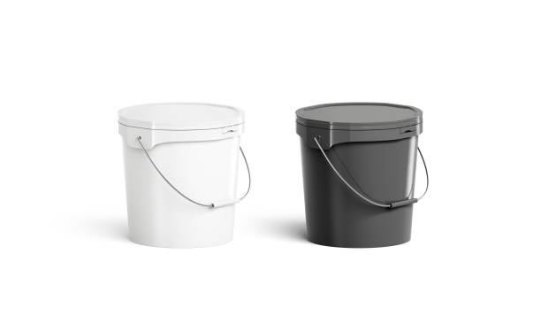 istock Blank black and white paint bucket with handle mock up 1162123364