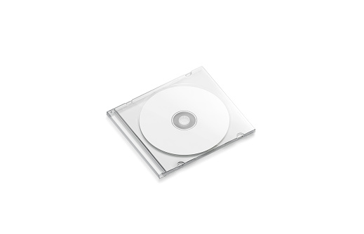 Blank white transparent disk case mockup closed, side view, isolated, 3d rendering. Empty glossy multimedia compact packing mock up. Clear crystal comptuer cd package template.