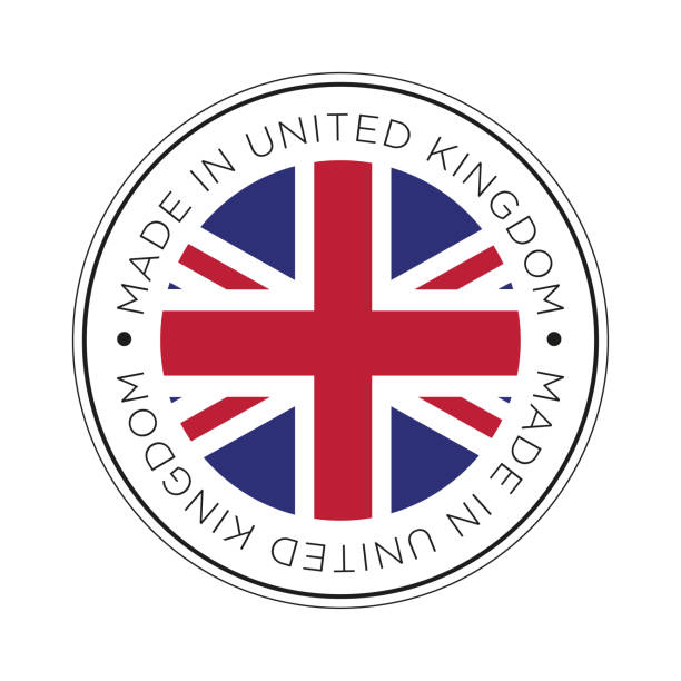 Made in United Kingdom icon. Round icon with flag of United Kingdom. trailer home stock illustrations