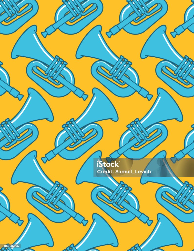 Trumpet Instrument Color Background Trumpet Pattern Seamless Musical Instrument Background Horn Vector ...