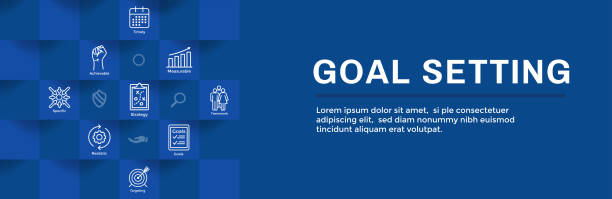 Smart Goals or Goal Setting Icon Set and Web Header Banner Smart Goals - Goal Setting Icon Set and Web Header Banner 2019 new year resolution stock illustrations