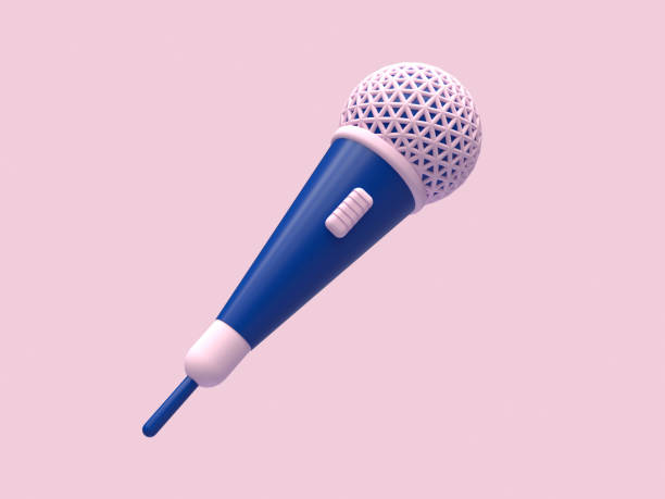 estilo de dibujos animados de micrófono azul rosa 3d tecnología de renderizado concepto digital - theatrical performance audio fotografías e imágenes de stock