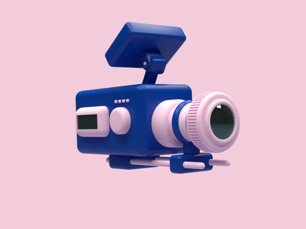 cinema camera cartoon style pink blue 3d render