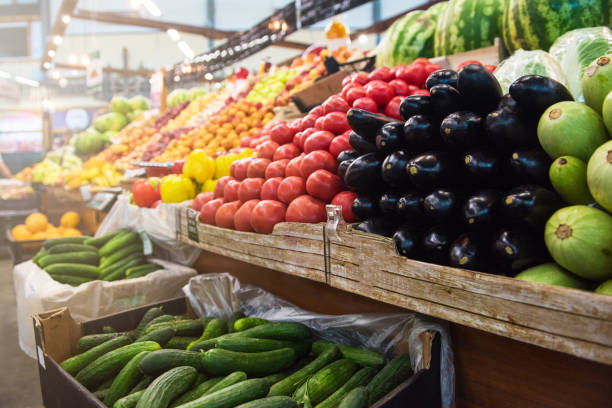 istock Vegetable farmer market counter 1162138554