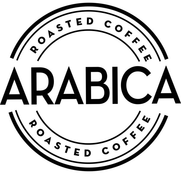 커피 콩 질감 배경에 아라비카 커피 라운드 라벨 - coffee circle coffee bean label stock illustrations