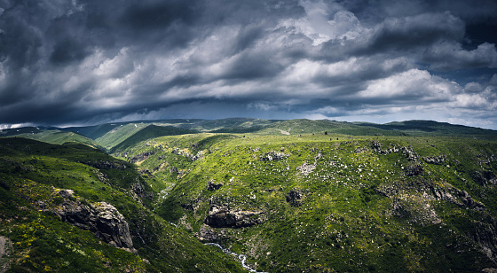 Mountains at Storm. Panoramic Shot. Armenia, Tsaghkadzor