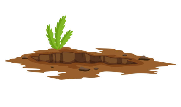 ilustracja big hole the ground. prace naziemne kopanie skał odpady węglowe piasku i żwir ilustracji - dirt eroded nature abstract nature stock illustrations