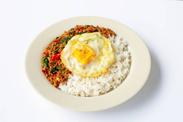 istock Rice topped with stir-fried pork with basil and fried egg 1162147334