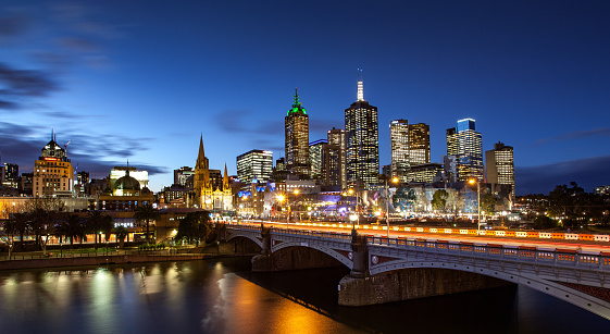 Melbourne City lit during a winter night