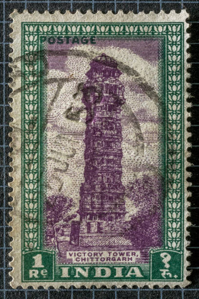 istock Vintage Postage Stamp of Victory tower Chittorgarh 1Re postage INDIA 1162150542