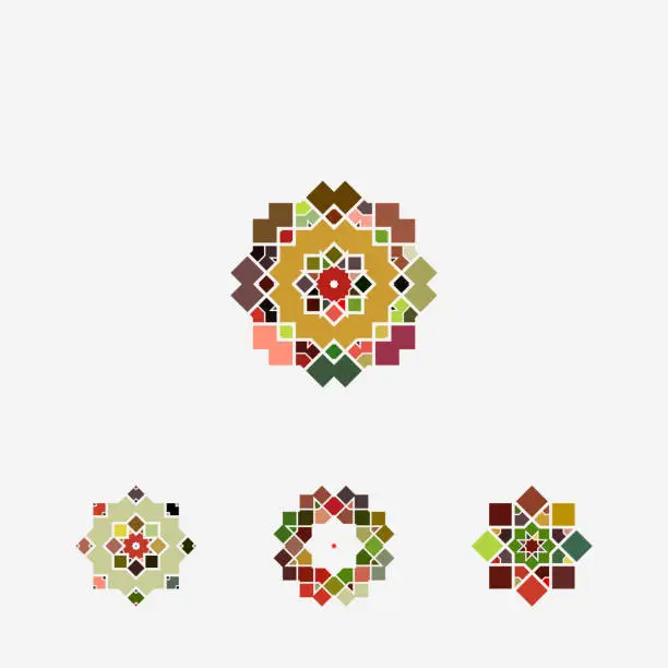 Vector illustration of Vector square checked floral pattern icon collection