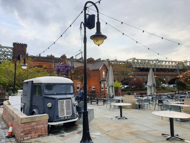Atmospheric scene  of a classic  Citroen H Van in Castlefield area of Manchester Manchester, United Kingdom - April 25, 2019: Atmospheric scene  of a classic  Citroen H Van in Castlefield area of Manchester citroen hy stock pictures, royalty-free photos & images