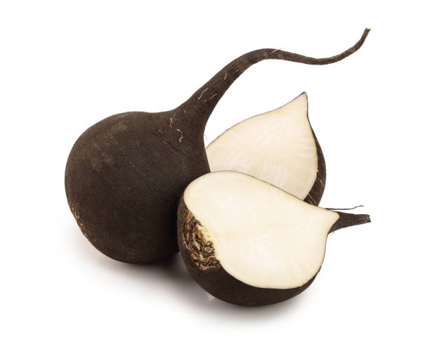 istock Black radish with half isolated on white background 1162154020