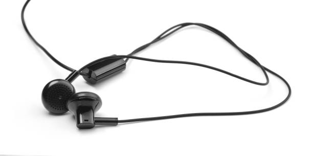 istock Black music earphones on white background 1162155033