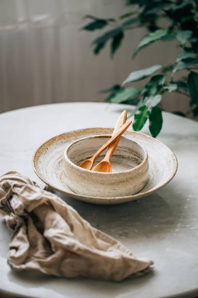 hand made Stack of Plates, Bowls and cup in rustic style