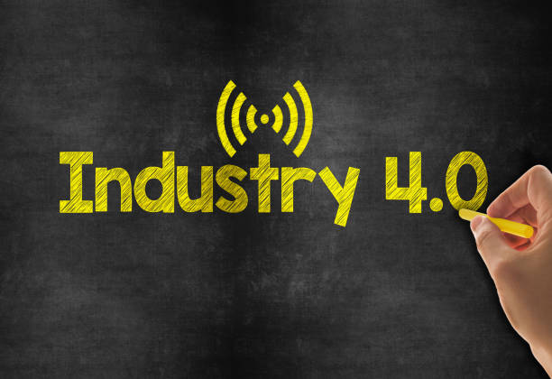 industry 4.0 on blackboard - blackboard cloud global communications cloud computing imagens e fotografias de stock