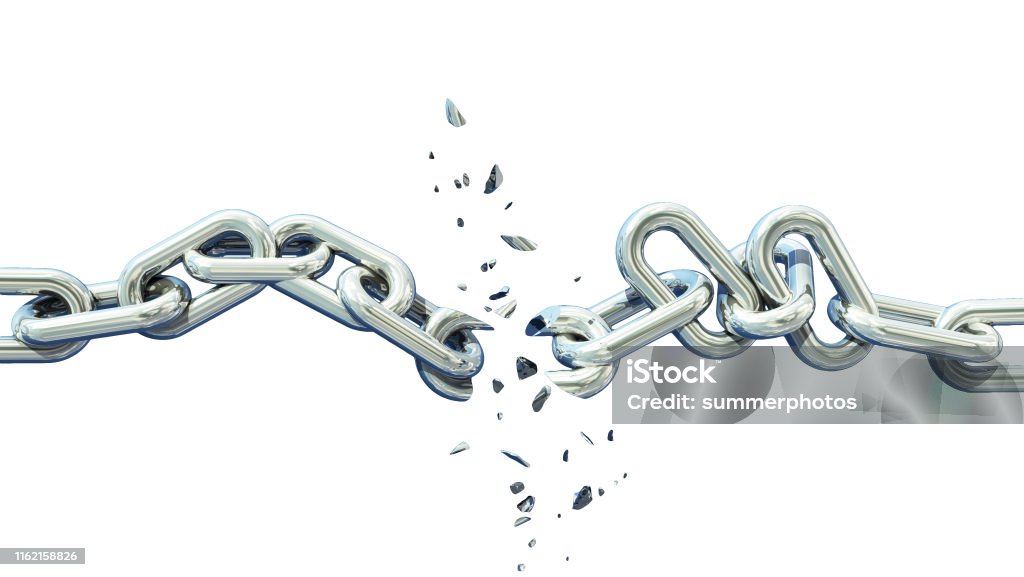 broken chain isolated separation divorce , broken , shuttered - 3d rendering Chain - Object Stock Photo