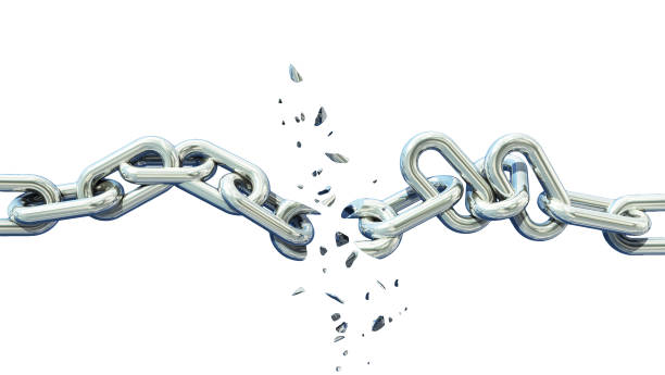 broken chain isolated separation divorce , broken , shuttered - 3d rendering - breaking imagens e fotografias de stock