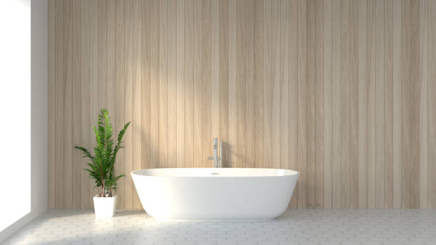 istock Minimalist clean bathroom background image decor 3d rendering, Scandinavian design style 1162159379