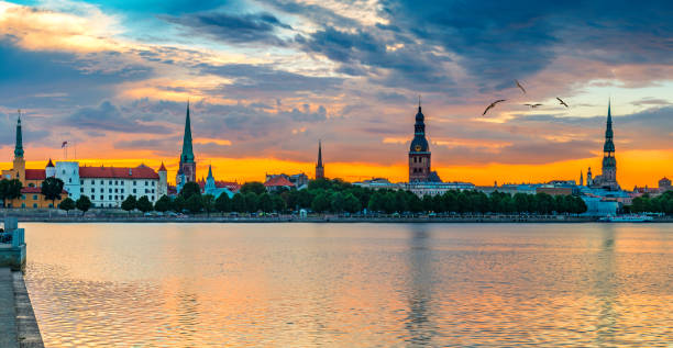 istock Morning panoramic view on historical district of old Riga city 1162160187