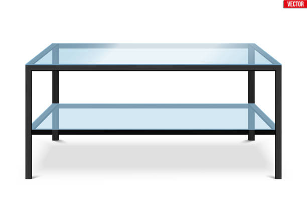 Glass coffee table isolated on white background. Glass coffee table with Wooden stand. Sample Furniture Home and Office Interior element. Vector Illustration isolated on white background black glass surface stock illustrations