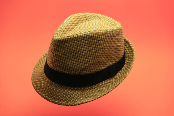 istock Beautiful straw hat on a peach background. 1162164191
