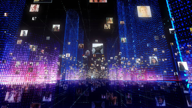 istock Life in holographic city. Global networking 1162165066