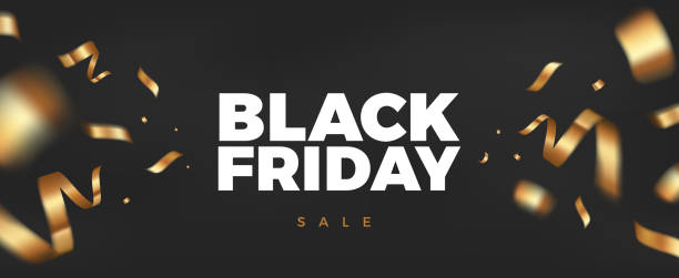 istock Black Friday background design with golden ribbon decoration 1162169753